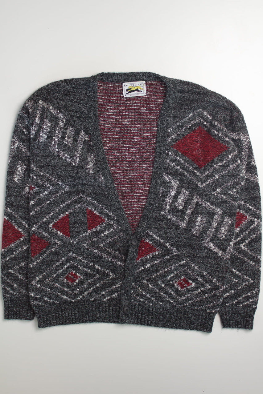 Diamond Pattern Cardigan 80s Sweater