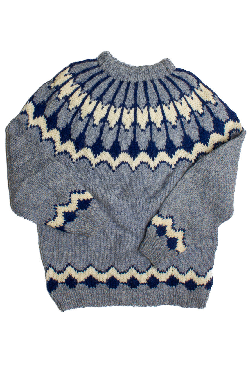 Vintage Blue Patterned  80s Sweater 4155