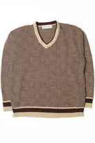 Vintage Brown And Beige Geometric Print V-Neck 80s Sweater