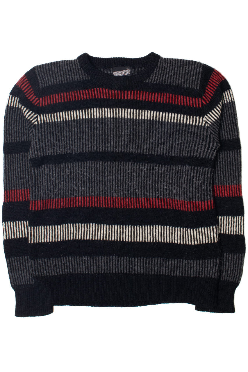 Vintage Red Black And White Striped 80s Sweater