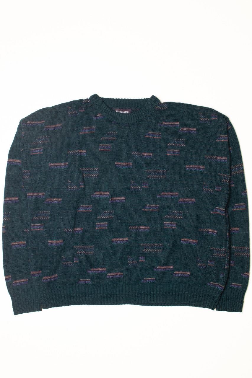 Vintage Dark Green Pixel Block 80s Sweater
