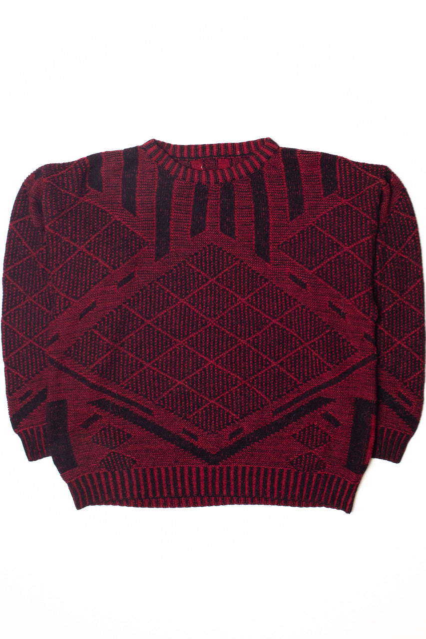 Vintage Red And Black Patterned 80s Sweater