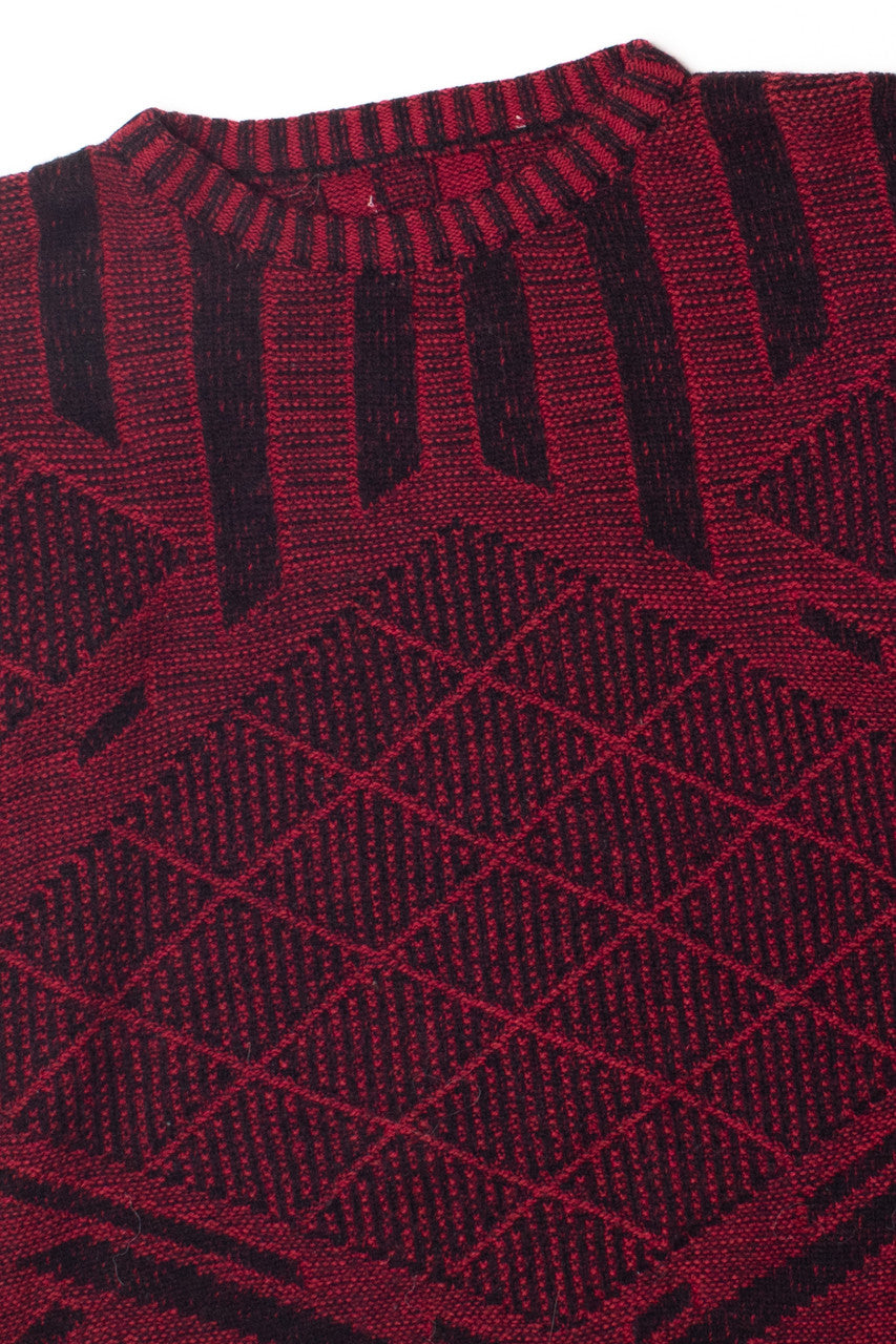Vintage Red And Black Patterned 80s Sweater