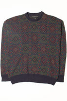 Vintage Green Patterned 80s Sweater 4198