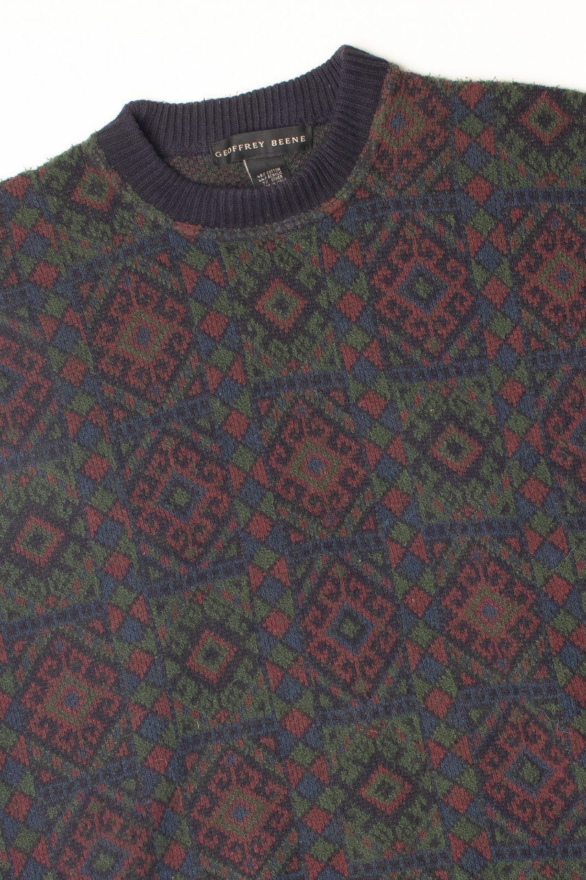 Vintage Green Patterned 80s Sweater 4198