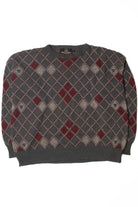 Vintage Gray And Maroon Diamond Pattern 80s Sweater