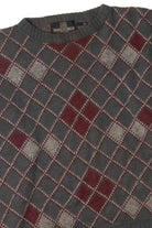 Vintage Gray And Maroon Diamond Pattern 80s Sweater