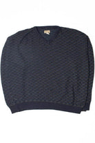 Vintage Blue Grid V-Neck 80s Sweater