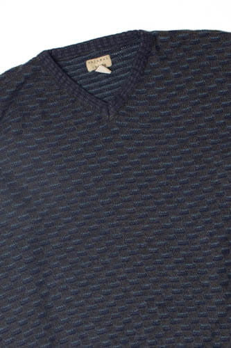 Vintage Blue Grid V-Neck 80s Sweater