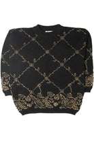 Vintage Gold Shimmer Rose Print 80s Sweater