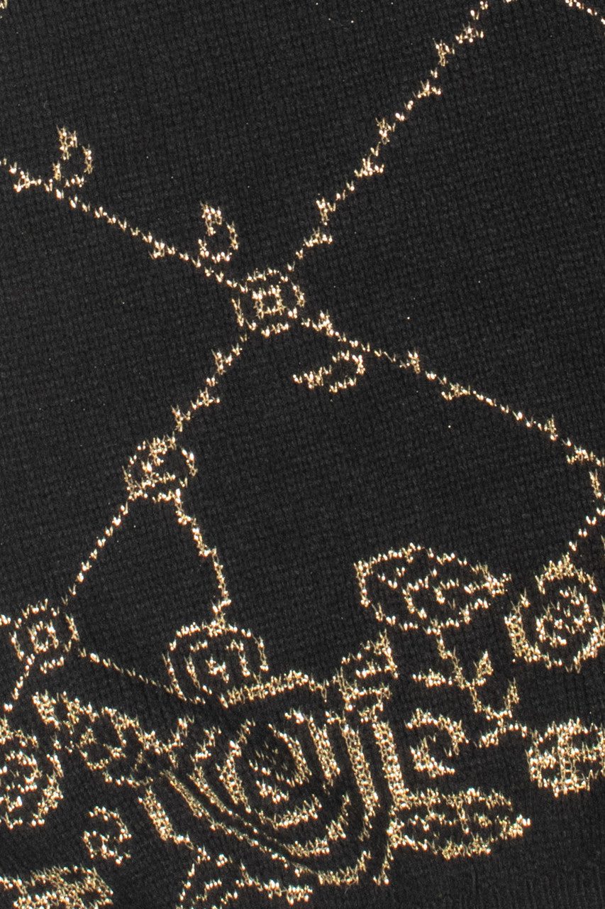 Vintage Gold Shimmer Rose Print 80s Sweater