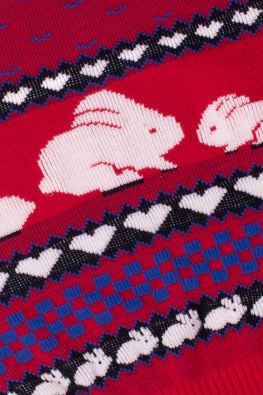 Vintage Bunny Heart Print Spunky 80s Sweater