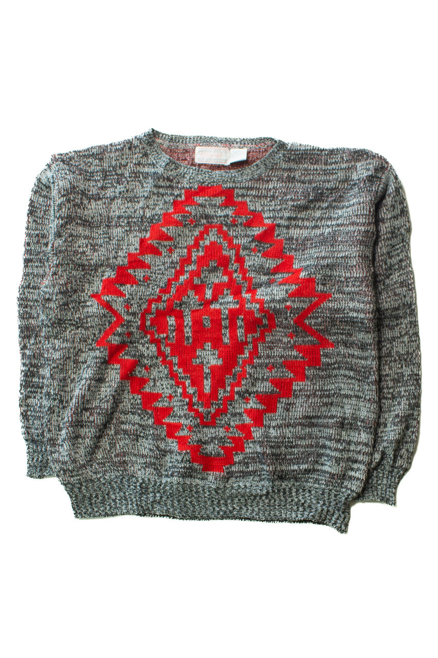 Vintage Red-On-Gray Design 80s Sweater (1980s)
