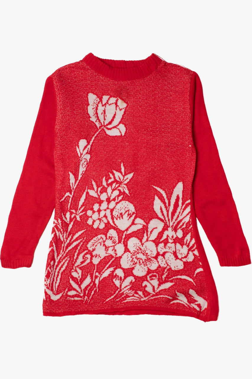 Vintage Red Floral 80s Sweater Dress