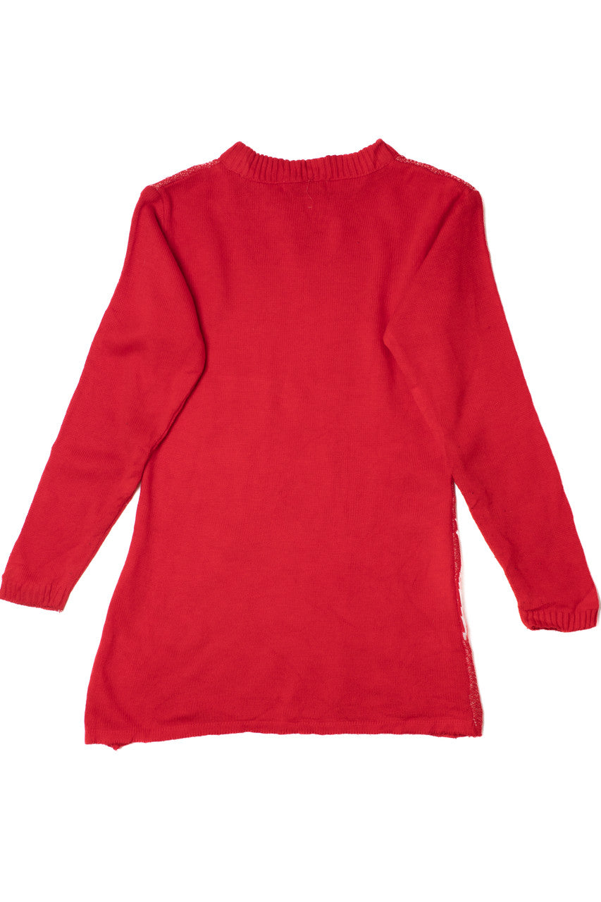 Vintage Red Floral 80s Sweater Dress