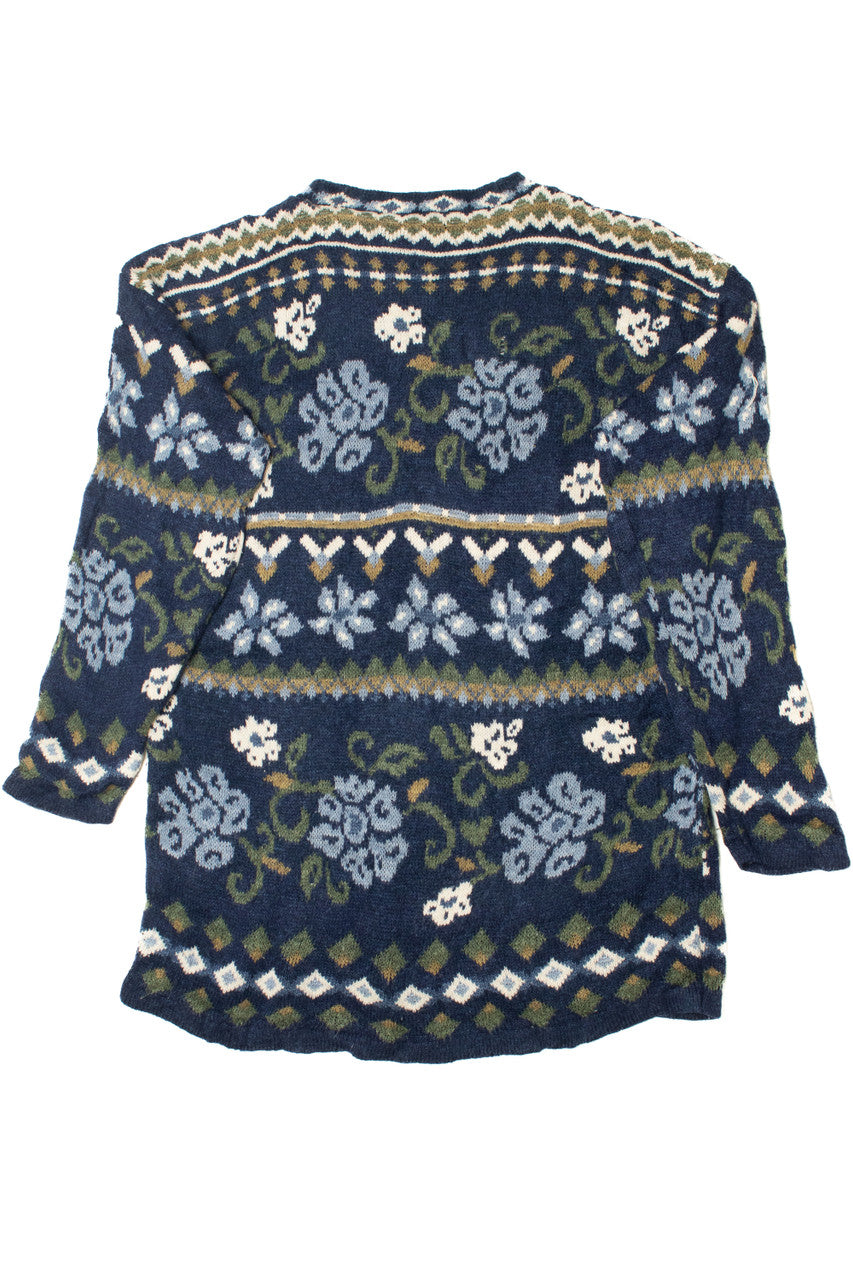 Vintage Blue Floral Basic Editions 80s Sweater Dress