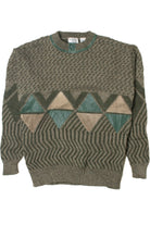 Vintage Leather & Suede Triangle Applique 80s Sweater