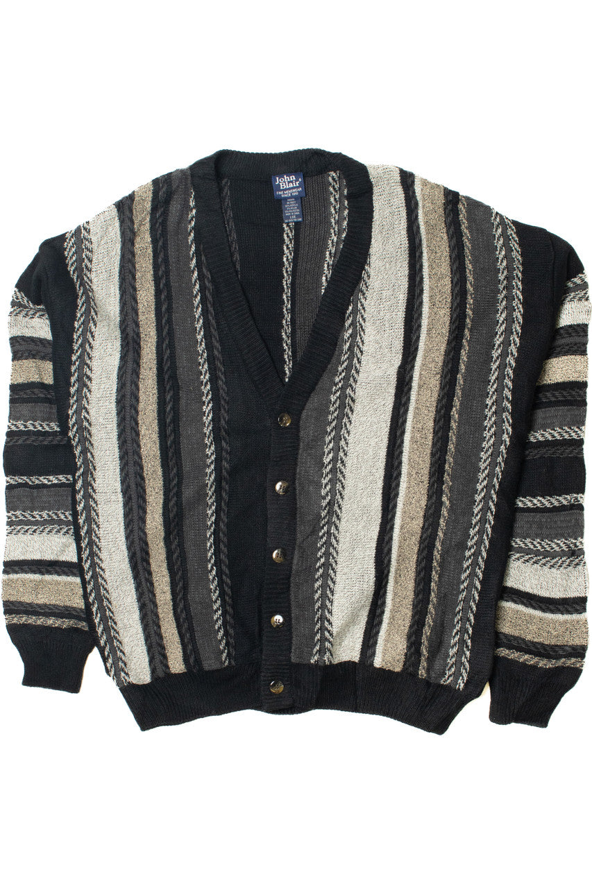 Vintage Neutral Striped John Blair 80s Cardigan Sweater