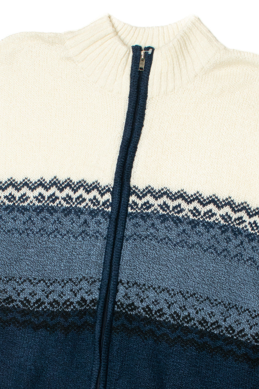 Blue & Ivory 80s Zip-Up Sweater