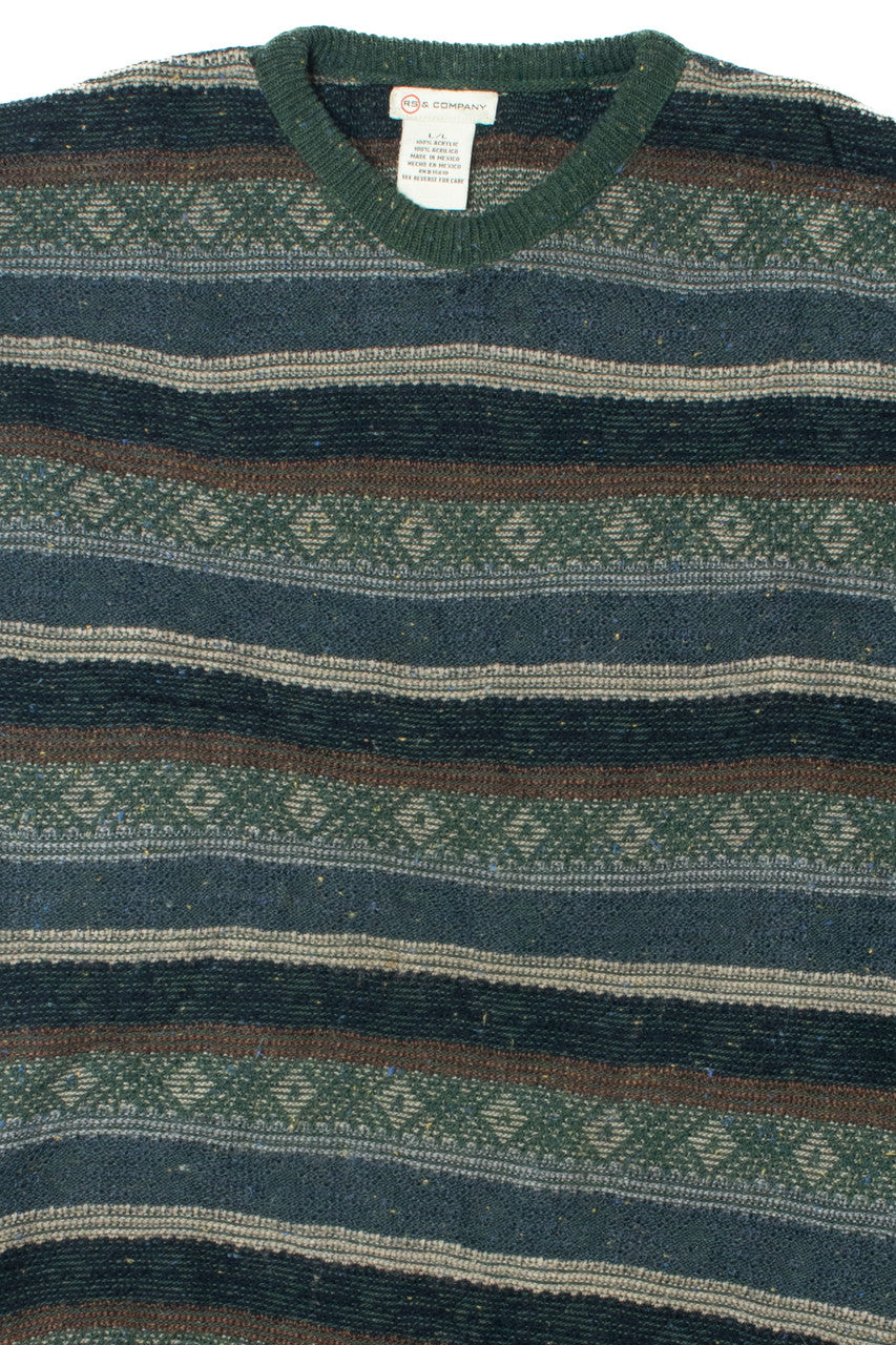 Vintage Blue Green Horizontal RS & Company 80s Sweater