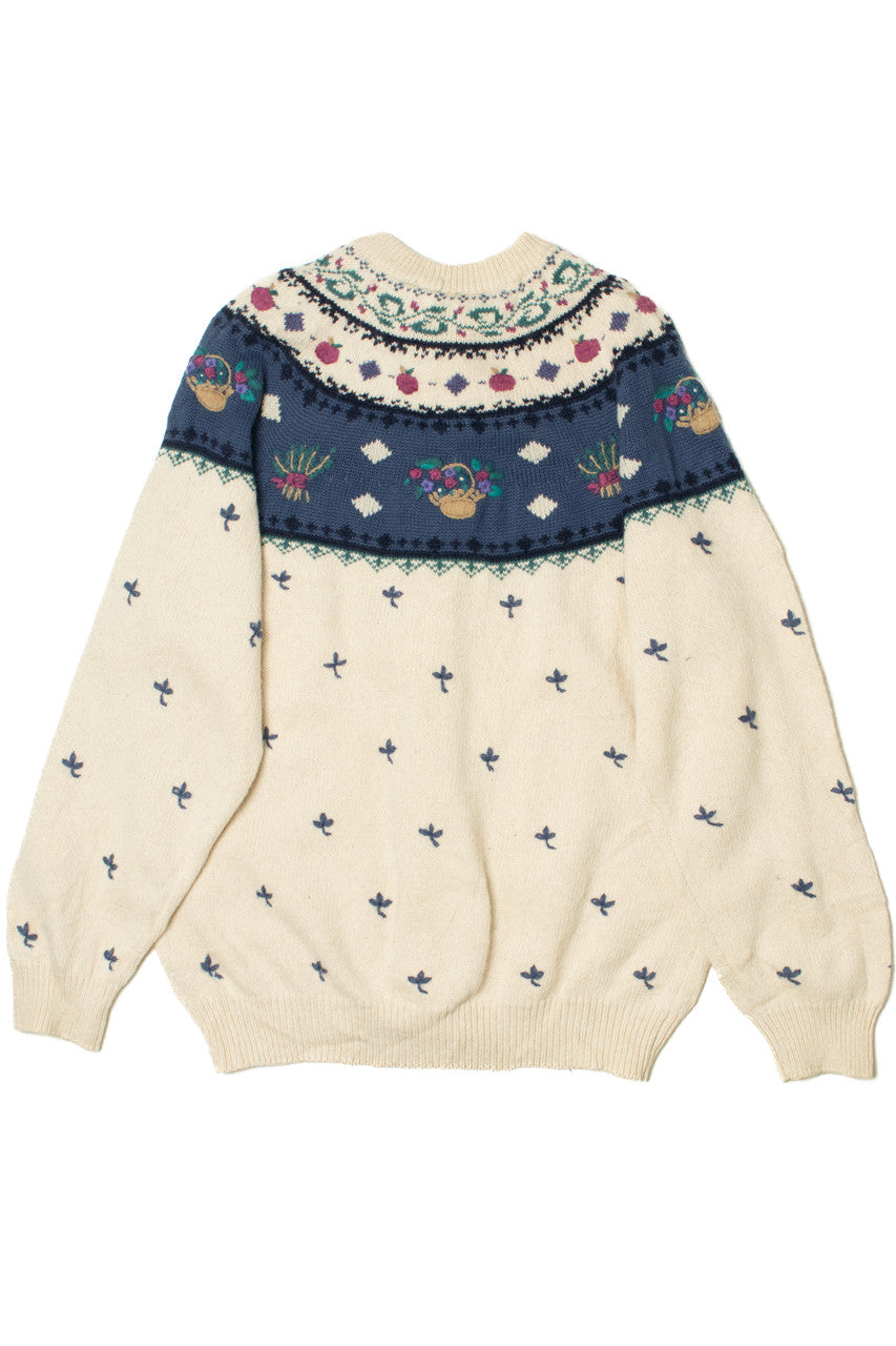 Vintage Floral Basket Northern Reflections 80s Sweater