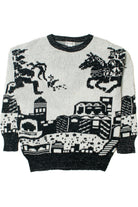 Vintage Horses Over Village 80s Sweater