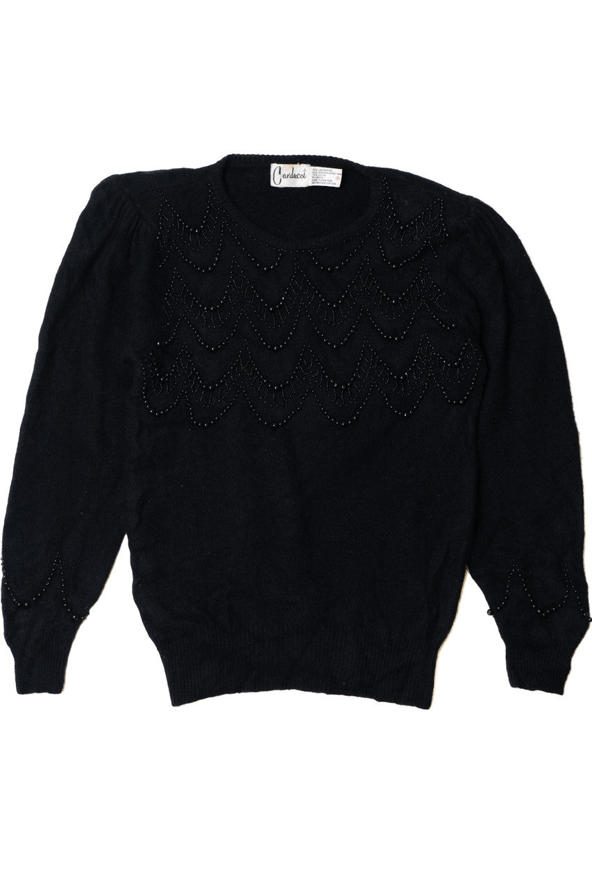 Vintage Black Beaded Angora 80s Sweater