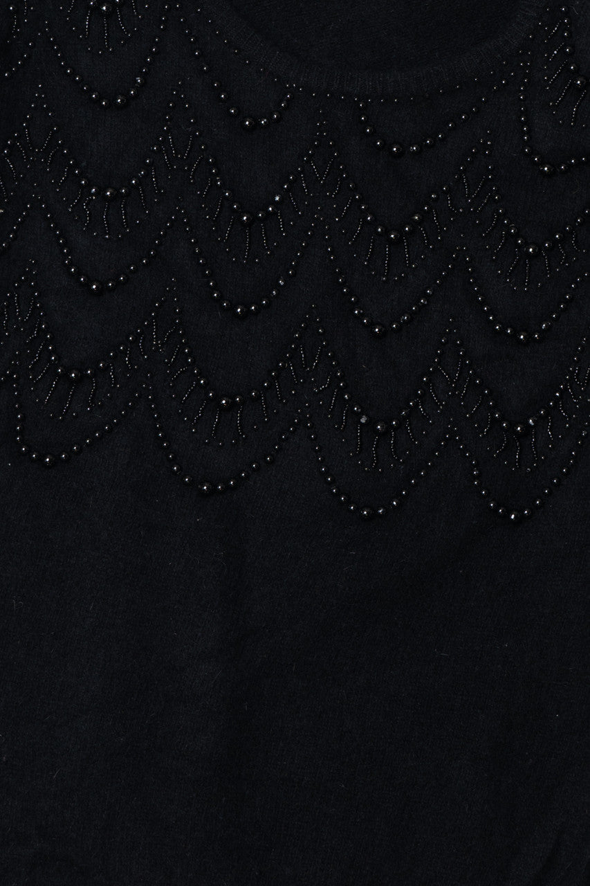 Vintage Black Beaded Angora 80s Sweater