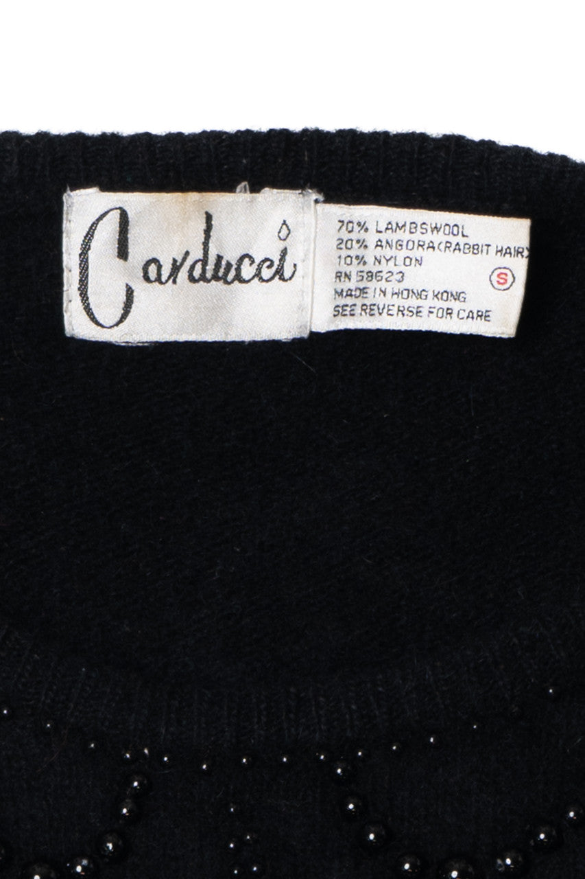 Vintage Black Beaded Angora 80s Sweater