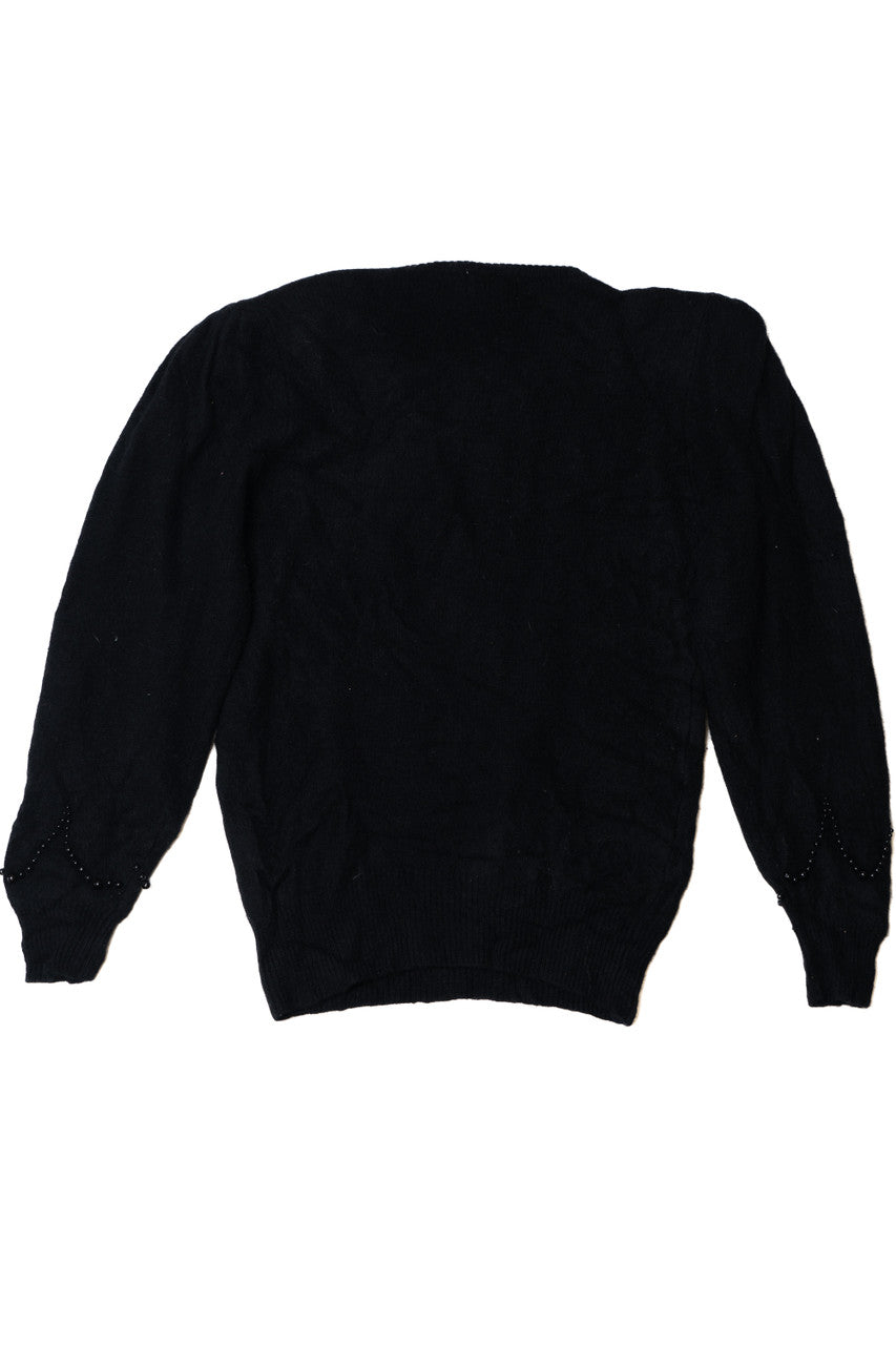 Vintage Black Beaded Angora 80s Sweater