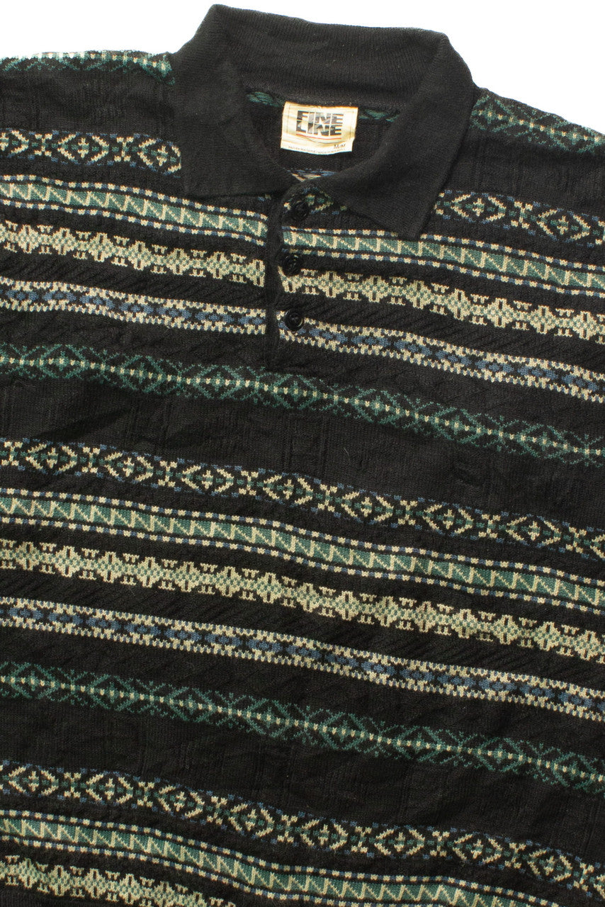 Vintage Fine Line Polo Collar 80s Sweater 4381
