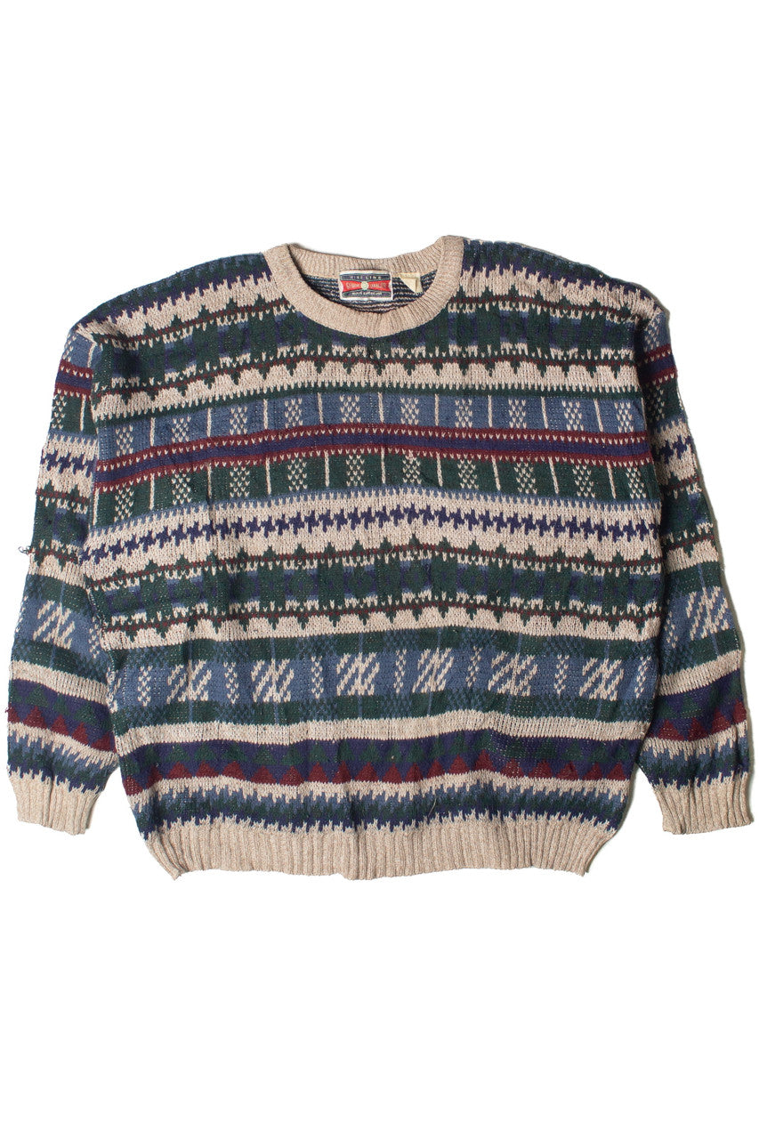 Vintage Fine Line Geometric Stripe Pattern 80s Sweater
