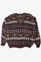 Vintage Atlantic Traders Geometric Pattern V Neck 80s Sweater