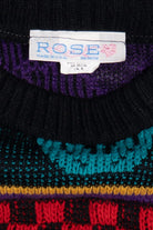 Cat & Tulip Checkerboard Knit 80s Sweater