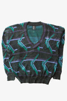 Vintage Purple & Green V-Neck 80s Sweater (1980s)