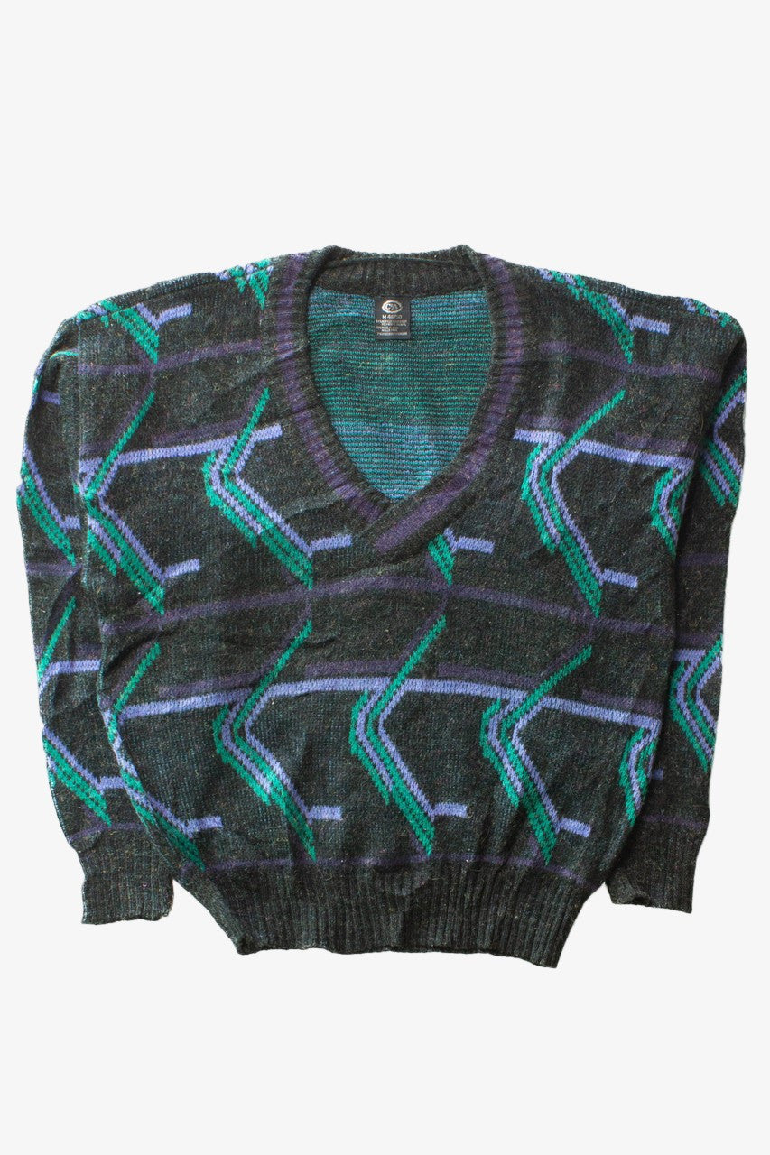 Vintage Purple & Green V-Neck 80s Sweater (1980s)