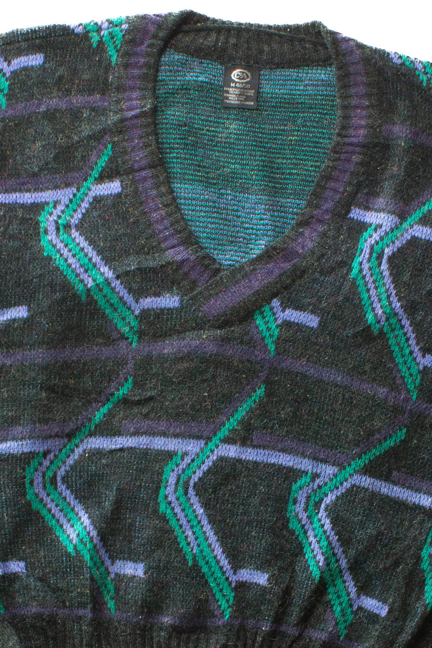 Vintage Purple & Green V-Neck 80s Sweater (1980s)