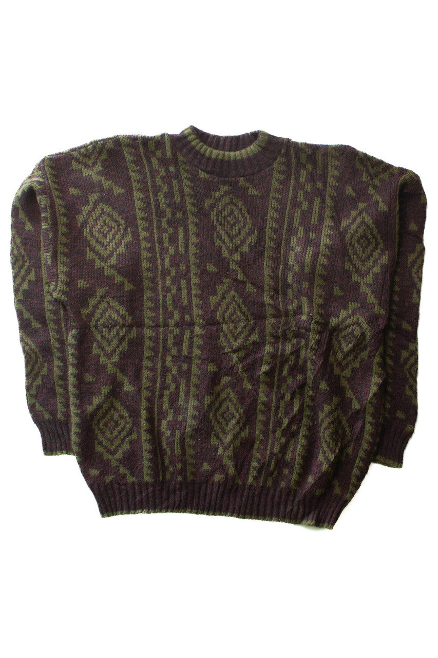 Vintage Olive Pattern 80s Sweater (1980s)