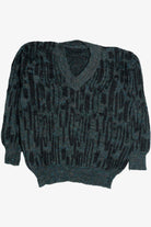 Vintage V-Neck Glitchy Green 80s Sweater (1980s)