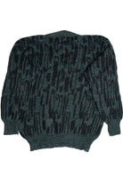 Vintage V-Neck Glitchy Green 80s Sweater (1980s)