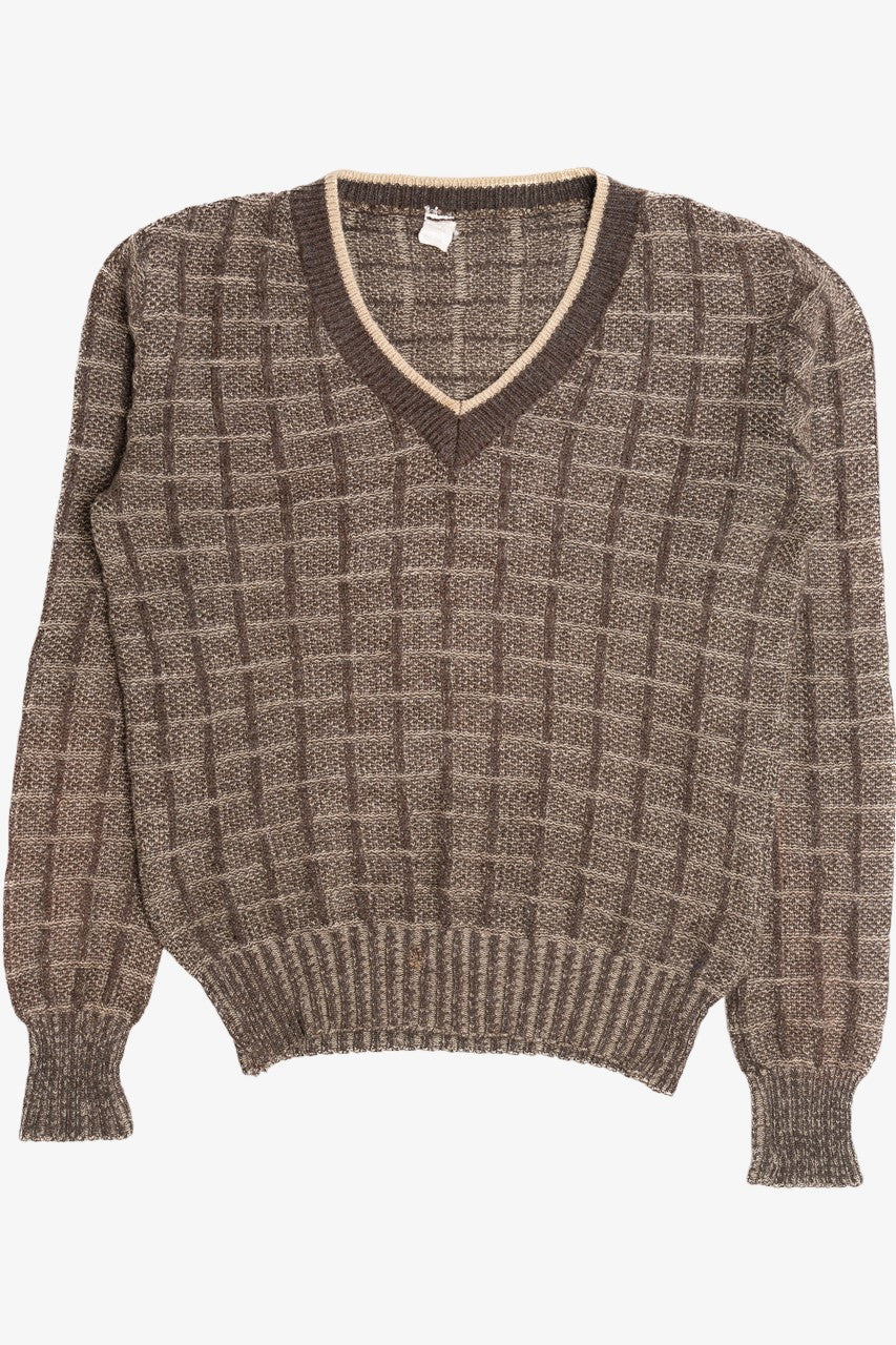 Vintage Small Grid V-Neck 80s Sweater