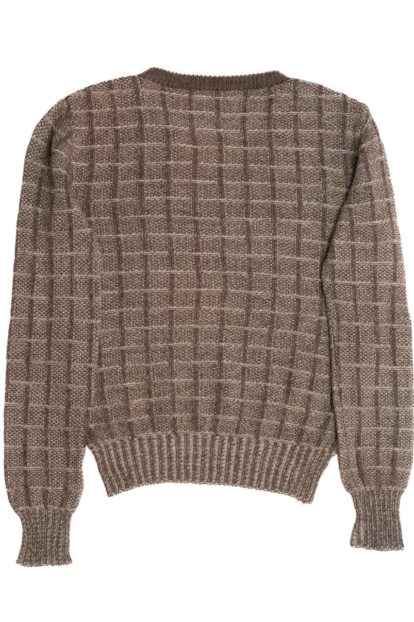 Vintage Small Grid V-Neck 80s Sweater
