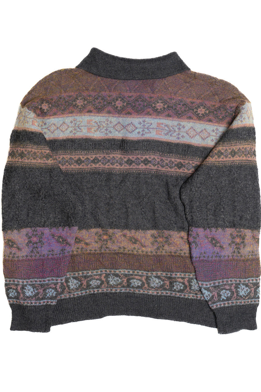 Vintage Two Button Space Dye Cool Tones 80s Sweater