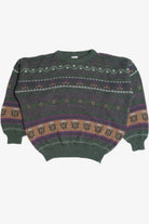 Vintage Green Flower Motif 80s Sweater