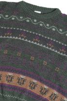 Vintage Green Flower Motif 80s Sweater