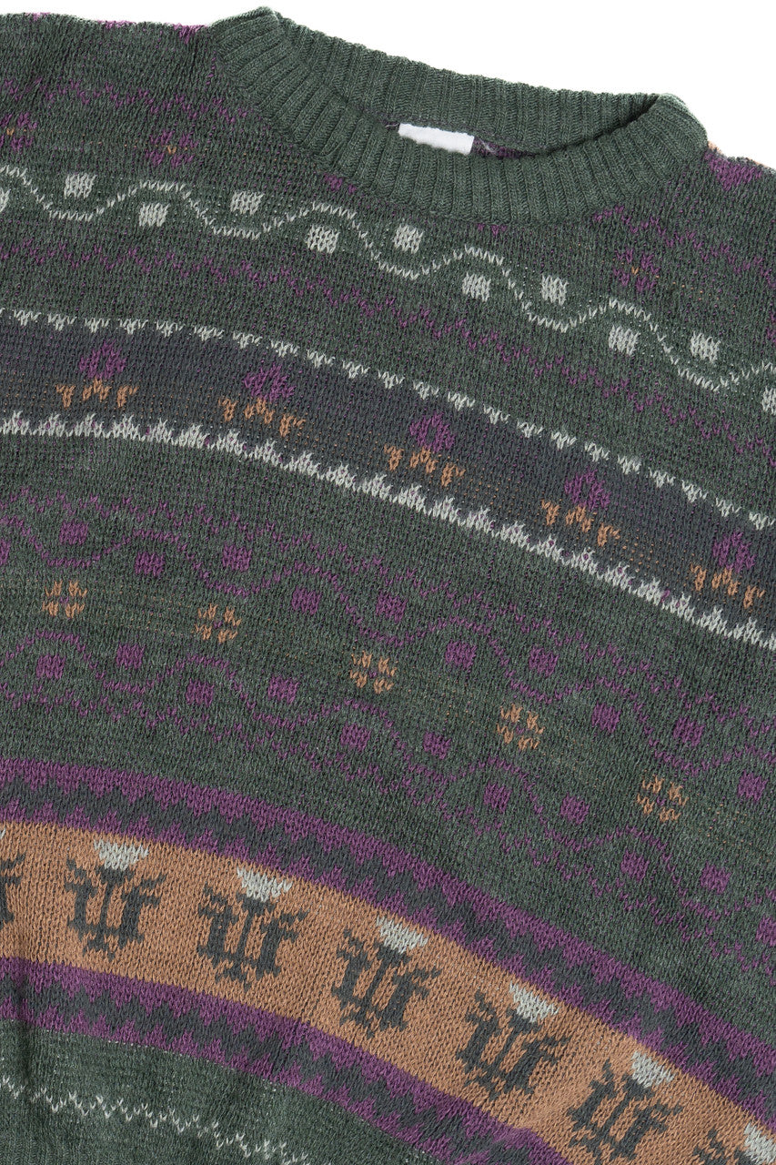 Vintage Green Flower Motif 80s Sweater