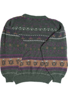 Vintage Green Flower Motif 80s Sweater