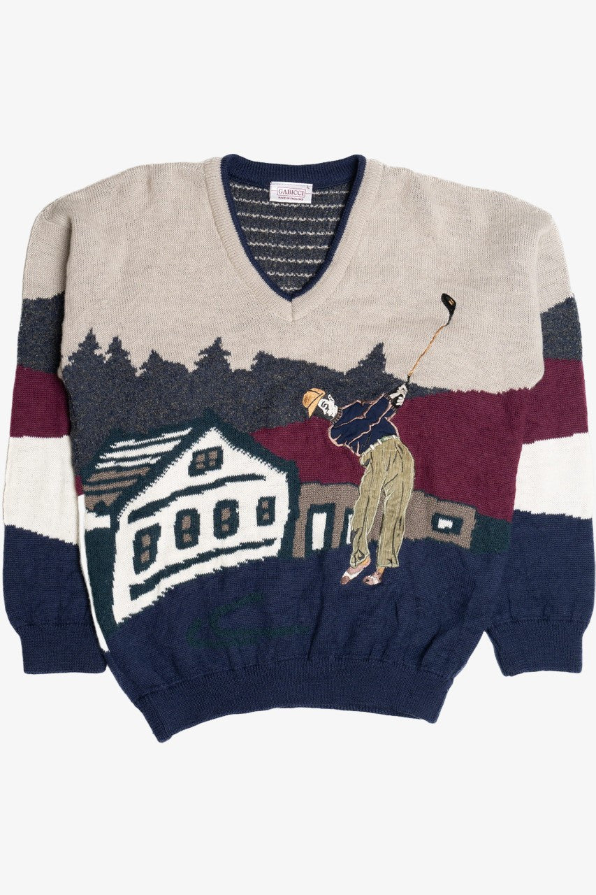 Vintage Gabicci Golf Embroidered Knit 80s Sweater