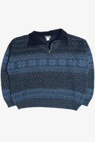 Vintage Basic-Line Quarter Zip Snowflake Knit 80s Sweater
