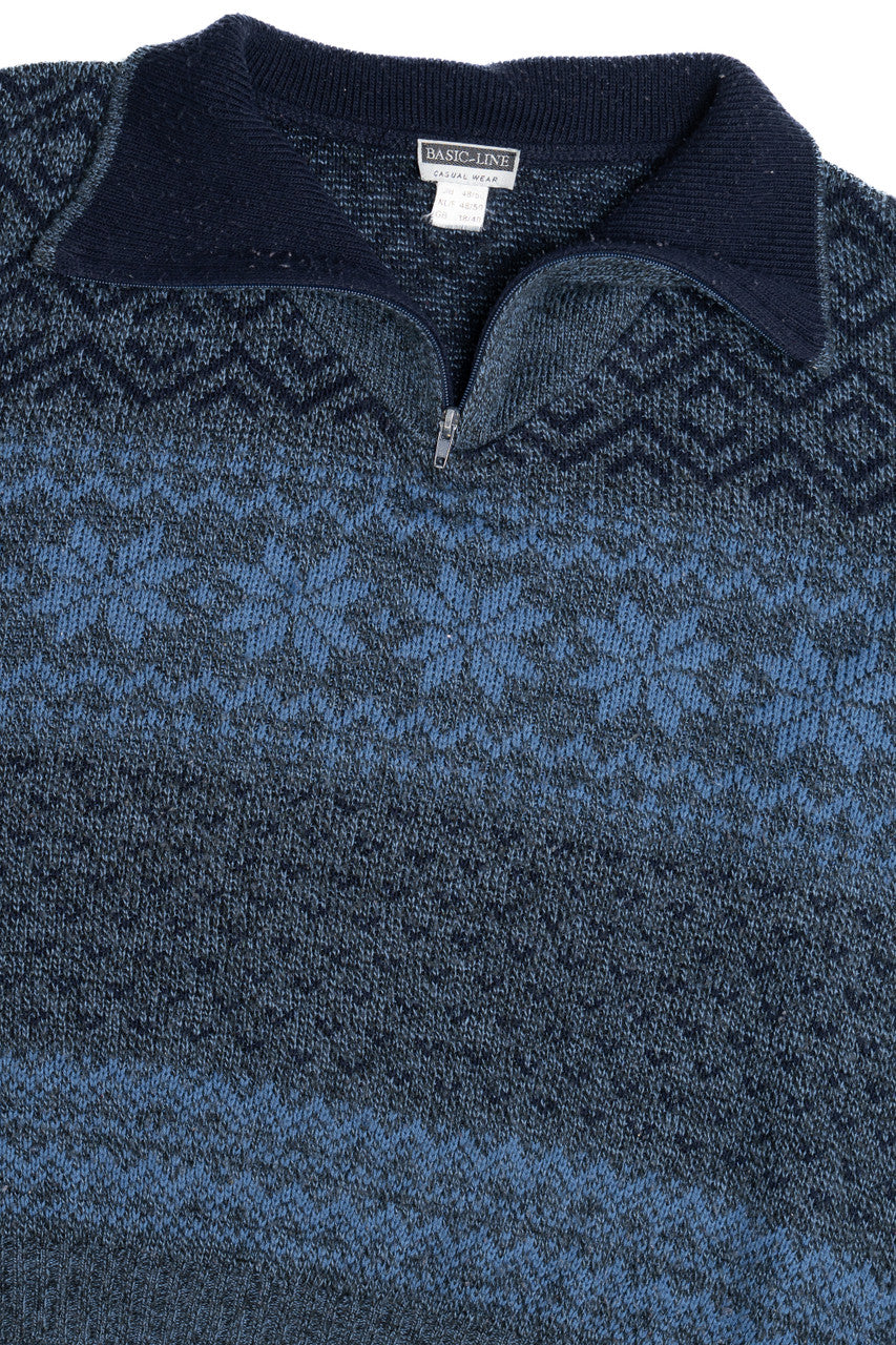 Vintage Basic-Line Quarter Zip Collar Snowflake Knit 80s Sweater